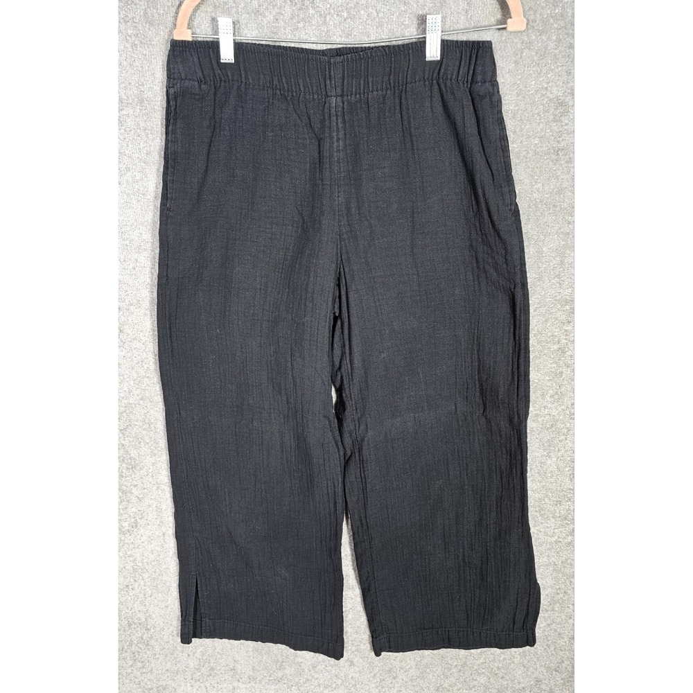 Old Navy High Rise Wide Leg Gauze Pants Womens Sz Medium Black Pockets Pull On